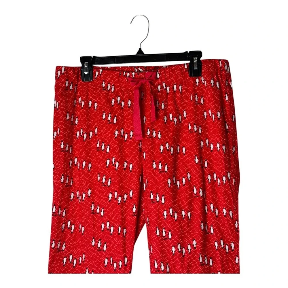 J Crew Pajama Pants Women‎ Medium Red Penguin Print Cotton Drawstring Loungewear